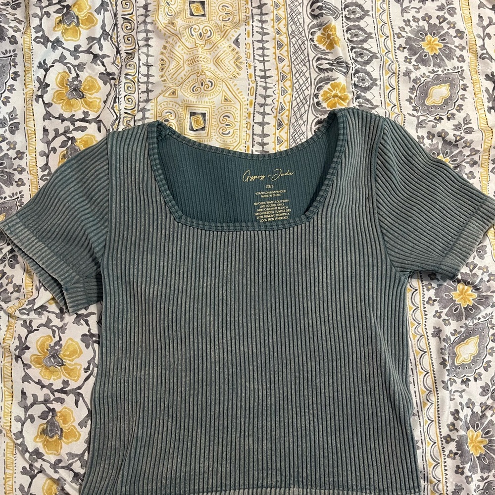 Garage Green Ribbed Crop T-Shirt Short Sleeve